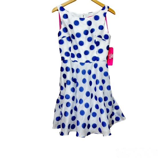 Betsey Johnson Polka Dots White Sleeveless Dress Retro Women’s Sz 6 NEW‎ - Picture 1 of 5
